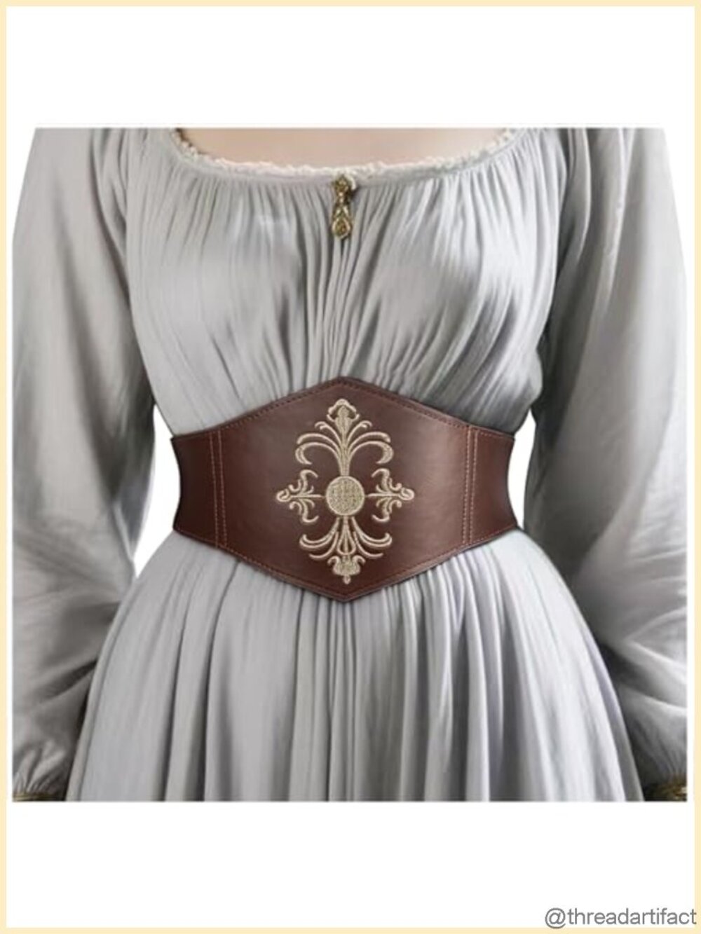 Wide Faux Leather Viking Corset Belt Floral Embroidery Renaissance